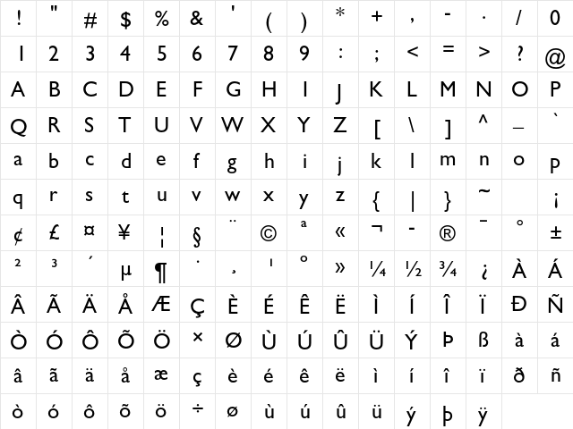 Gill Sans MT Pro Medium  glyph index