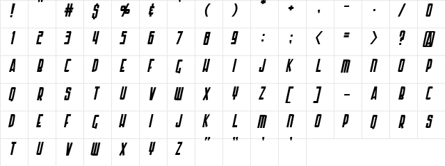 Armor Piercing Italic  glyph index
