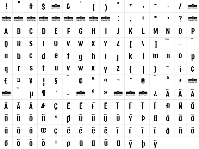 Cocogoose Compressed Trial Semilight  glyph index