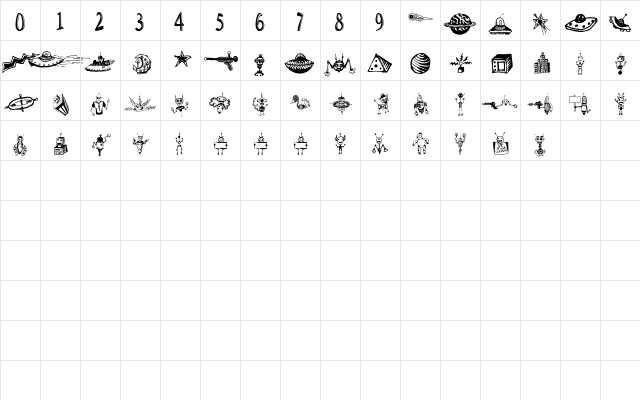 Space Woozies Extras Regular  glyph index