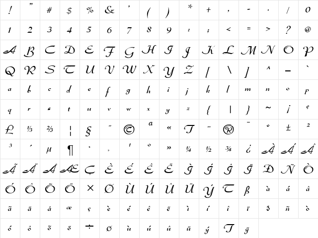 DS Admiral Regular  glyph index