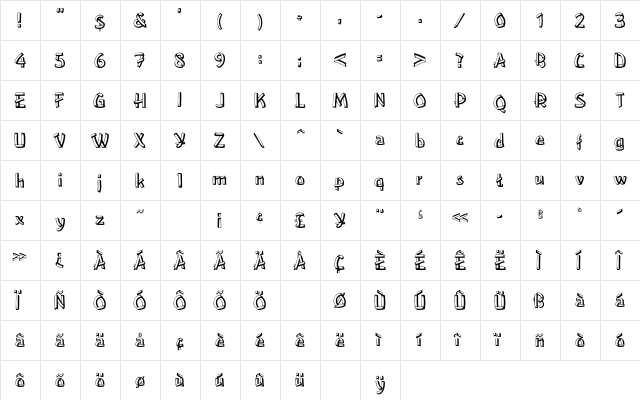 LowerEastSide Regular  glyph index