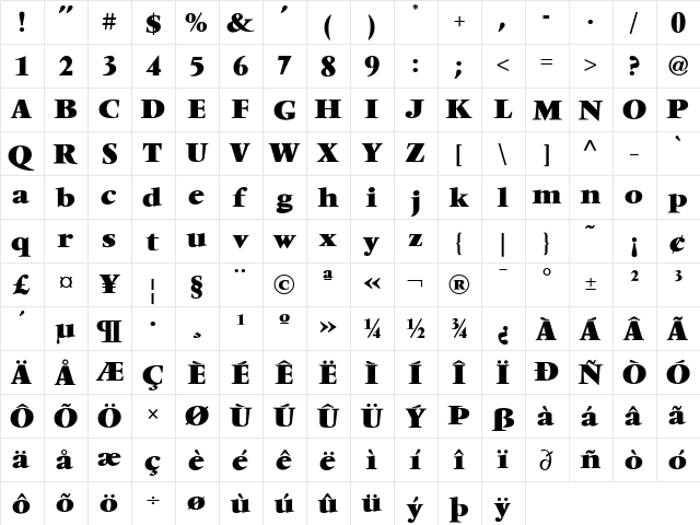 VendomeICG Black  glyph index