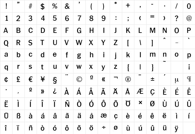 PlymouthSerial-Medium Regular  glyph index