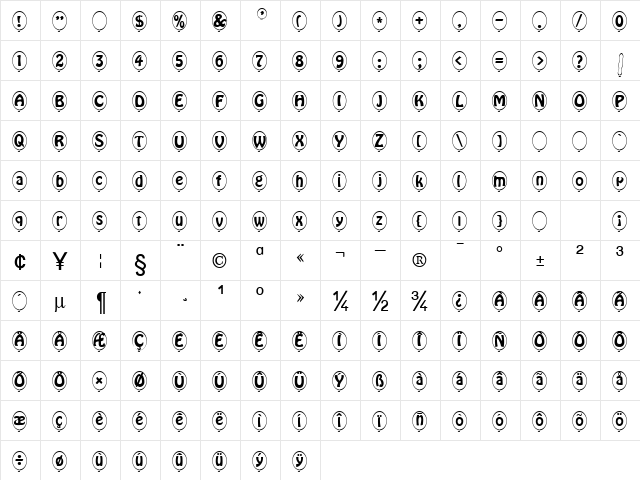 SP Ballon DB Italic  glyph index