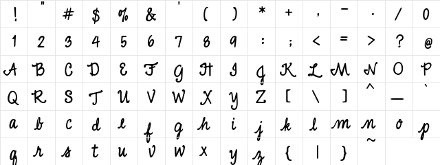 PC Casual Regular  glyph index