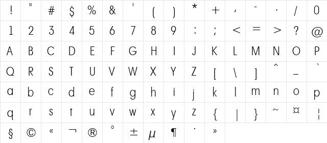 a_AvanteLtNr Thin  glyph index