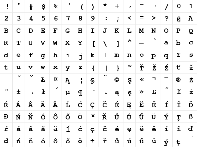 NimbusMonLEE Bold  glyph index