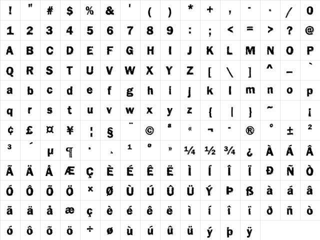 Funky21 Becker Regular  glyph index