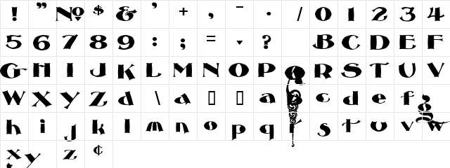 LHF Henderson Roman Regular  glyph index