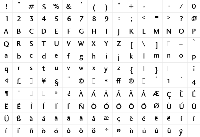 CharlotteSans Medium  glyph index