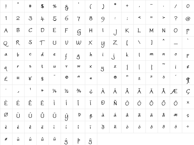 Worstveld Sling Bold Regular  glyph index