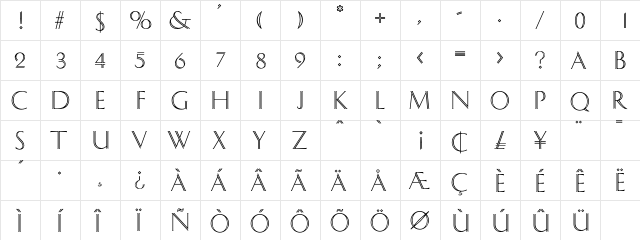 Mykena Regular  glyph index