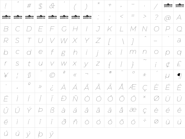 Eastman Trial Thin Italic  glyph index