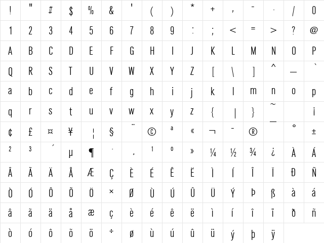 URWGroteskTLigCon Regular  glyph index