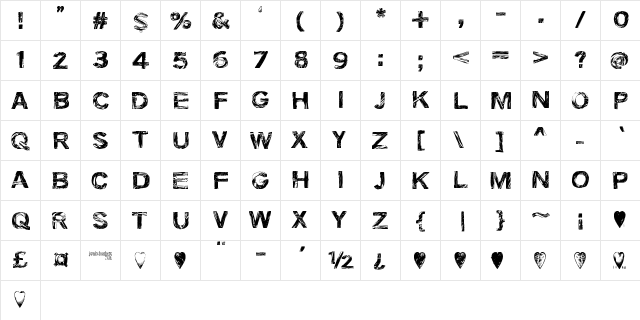 Heartjungle Regular  glyph index