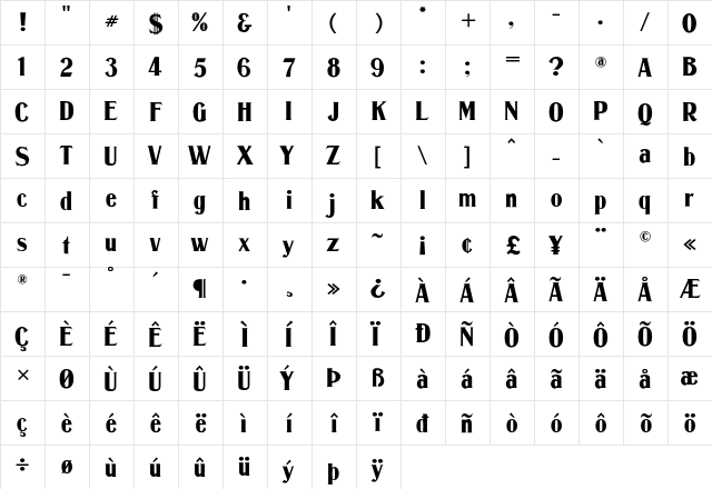 Murden CF ExtraBold Cond Regular  glyph index