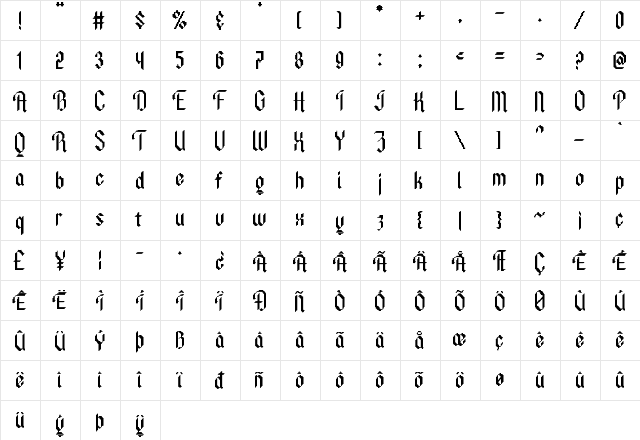 Ancient Modern Tales Regular  glyph index