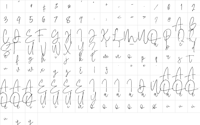 Amboera Script Regular  glyph index