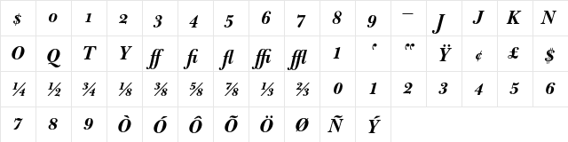 Bulmer MT Bold Italic Display Alt  glyph index