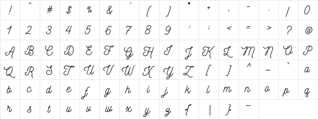 Nickainley Regular  glyph index