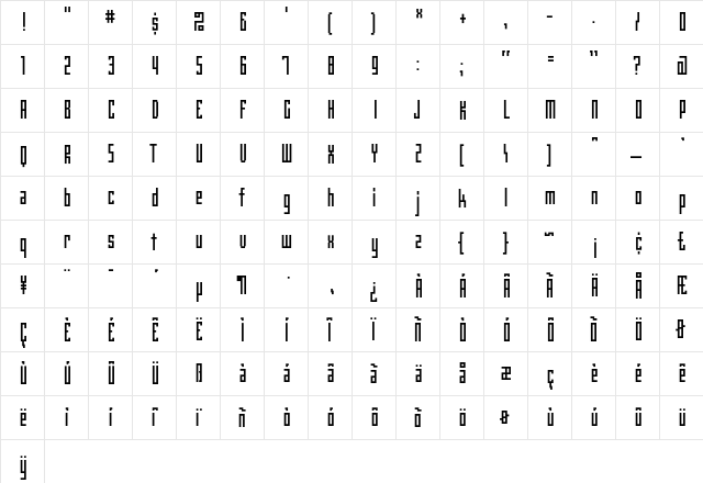 BoxGothic Regular  glyph index