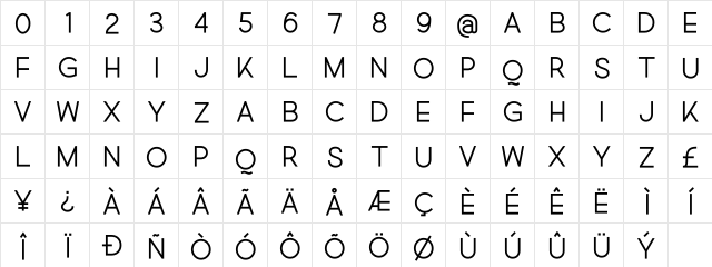 Quick Regular  glyph index
