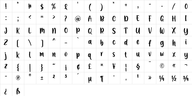 A Calling Regular  glyph index