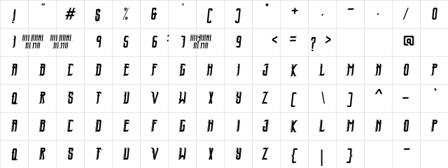 Hildane Italic  glyph index
