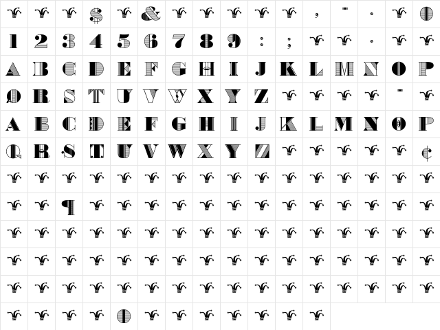 Bradley Initials  glyph index
