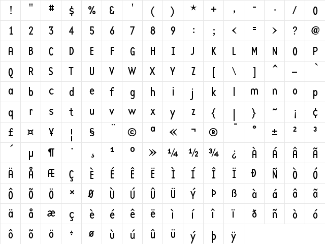 BaseTwelve Sans  glyph index