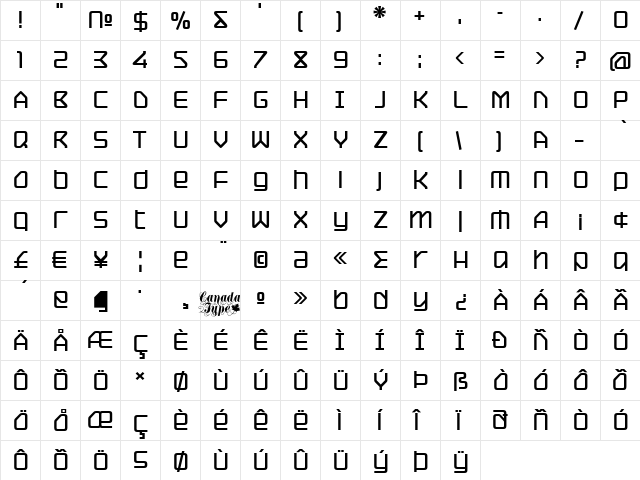Hydrogen Bold  glyph index