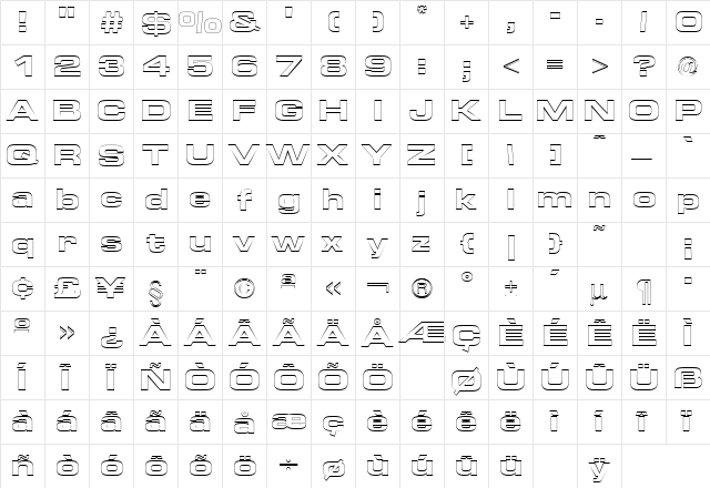 Euro Technic Extended Outline Bold  glyph index