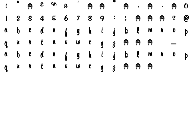 JasmineTea Regular  glyph index