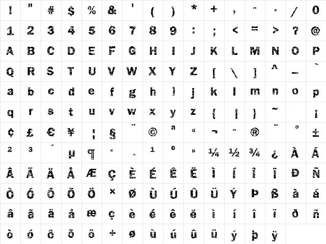 Funky07 Bold  glyph index