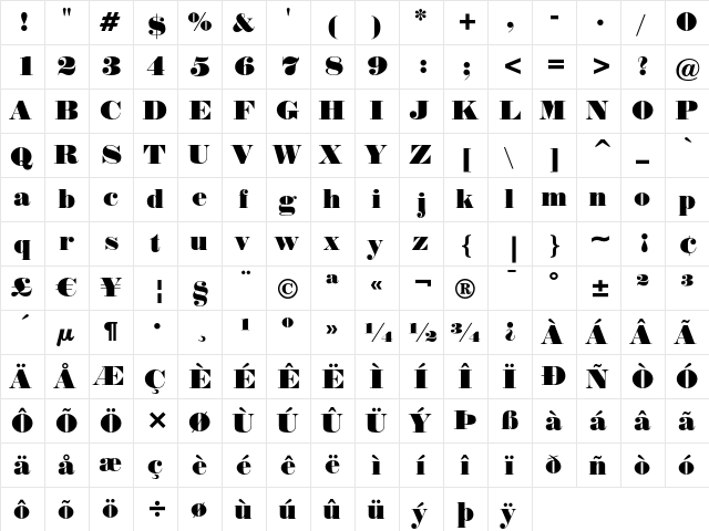 Normande Regular  glyph index