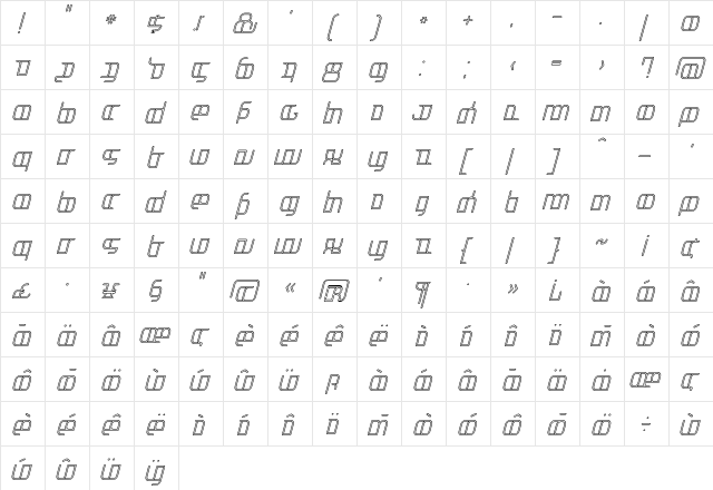 Jakone TwinItalic  glyph index