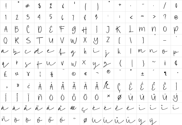 Valeri Regular  glyph index