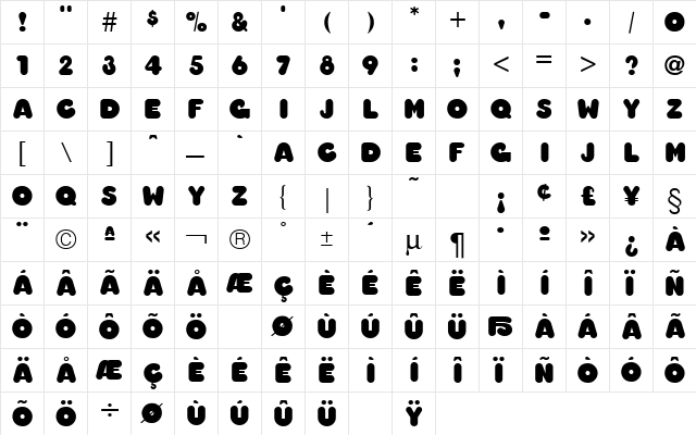 Too Much Opaque Regular  glyph index