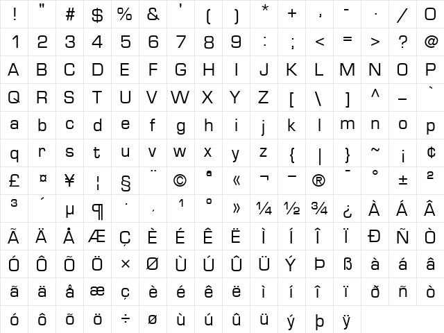 Eurostile-Medium Medium  glyph index