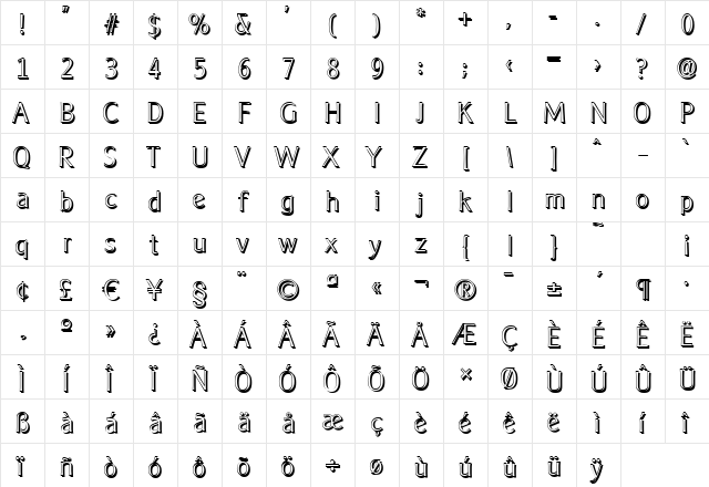 AlexanderBeckerShadow-Xlight Regular  glyph index