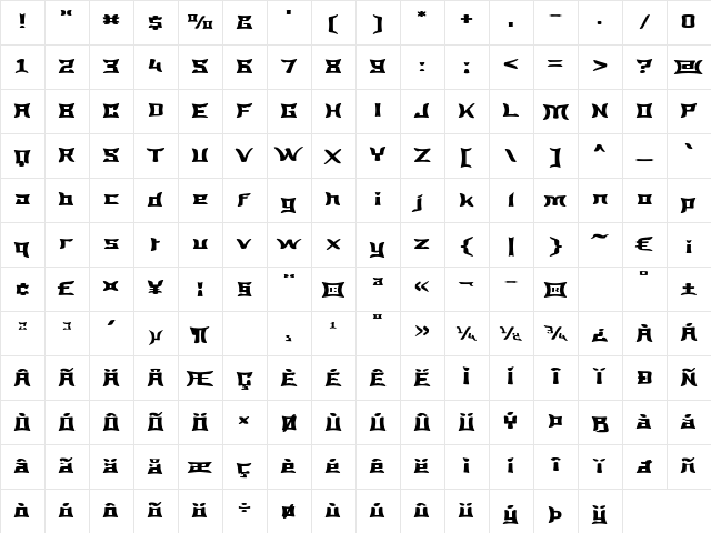 Wewak Wide Regular  glyph index