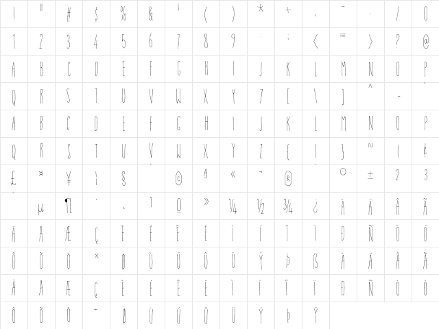 Ansichtkaart DEMO Regular  glyph index