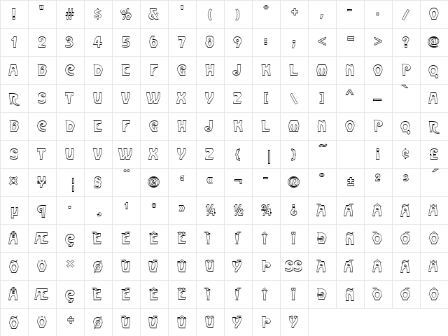 MetropolitainesOutP Regular  glyph index