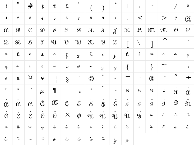 Uptype Bold  glyph index