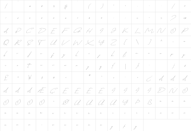 Thrainly Sellier Regular  glyph index