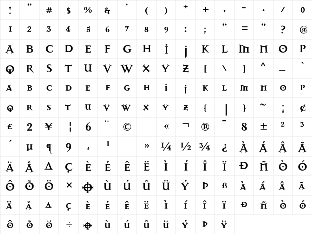 MasonAlternate Bold  glyph index