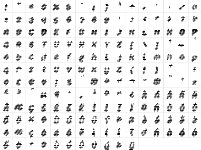 Overcross SemiBoldOblique  glyph index