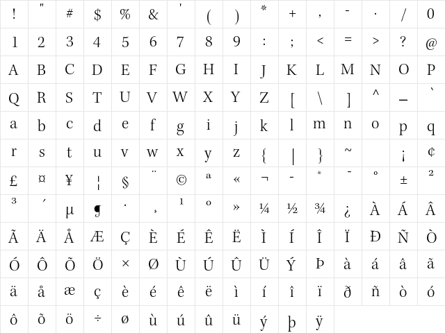 Kepler Std Light Subhead  glyph index