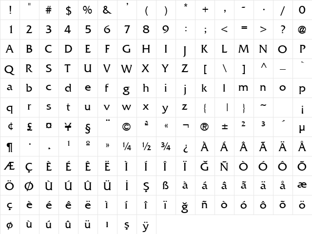TR France Plain  glyph index